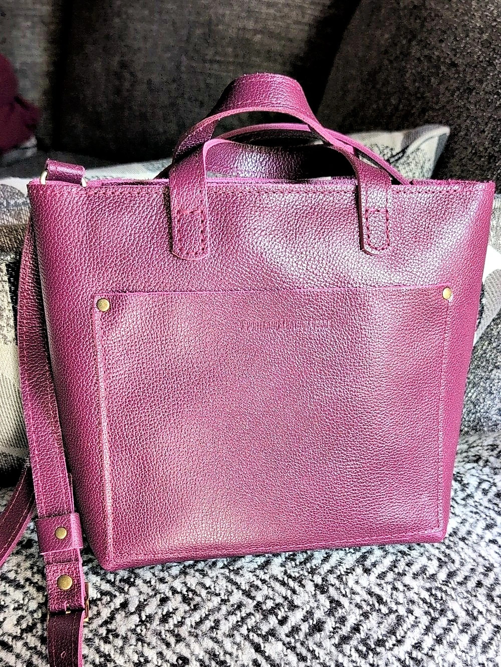 Portland Leather Goods Mini Crossbody Tote Zippered Tote Violet Moon NWOT
